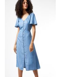 Dorothy Perkins - Blue Angel Sleeve Midi Shirt Denim Dress - Lyst