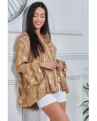 Jolie Moi - Crochet Detailed Long Sleeve Holiday Blouse - Lyst
