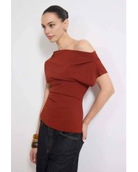 WOVCOR - Draped Bardot Neck Ruched Detail Sleeveless Top - Lyst