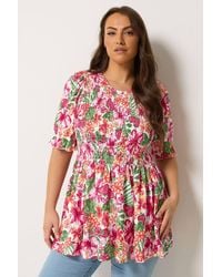 Yours - Floral Shirred Puff Sleeve Top - Lyst