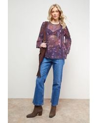 Oasis - Printed Lace Detail Dobby Chiffon Blouse - Lyst