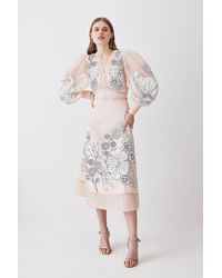 Karen Millen - Tall Applique Organdie Woven Maxi Dress - Lyst