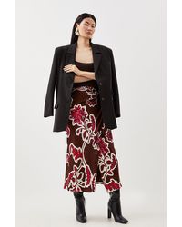 Karen Millen - Petite Batik Viscose Satin Woven Maxi Skirt - Lyst
