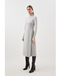Karen Millen - Tailored Wool Blend Double Faced Wrap Detail Midi Skirt - Lyst