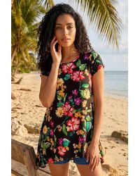Roman - Floral Print Hanky Hem Tunic Top - Lyst