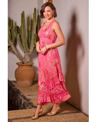 Joe Browns - Jacquard Maxi Dress With Floral Lace Trim & Layered Hem - Lyst