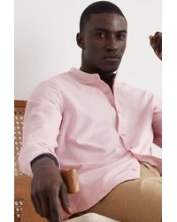 Burton - Pink Slim Fit Chambray Grandad Collar Shirt - Lyst