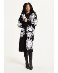 Liquorish - Sunface Print Longline Cardigan - Lyst