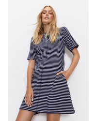 Warehouse - Striped Clean Cotton Trapeze Mini Dress - Lyst