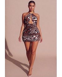 Femme Luxe - Marble Print Chain Halter Neck Crossover Detail Mini Dress - Lyst