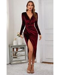 FS Collection - Star Night Sky Velvet Wrap Long Sleeve Midi Dress - Lyst
