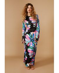 Nasty Gal - Floral Print Satin Cut Out Long Sleeve Dress - Lyst