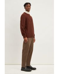 Burton - All Over Mixed Cable Crew Neck Brown Jumper - Lyst