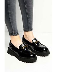 Miss Diva - Helen Link Detail Chunky Sole Patent Pu Loafers - Lyst