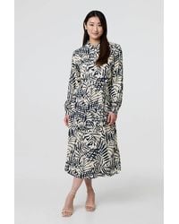 Izabel London - Printed Tie Waist Midi Shirt Dress - Lyst