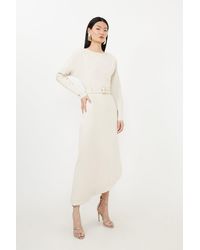 Karen Millen - Petite Waterfall Hem Belted Ponte Jersey Maxi Dress - Lyst