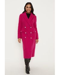 Wallis - Petite Pink Double Breated Military Coat - Lyst