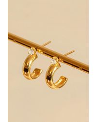 MUCHV - Gold Thick Huggie Hoop Earrings With Sparkling Stone - Lyst