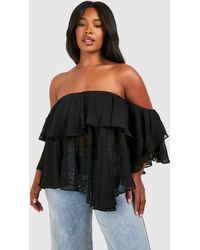 Boohoo - Plus Off The Shoulder Dobby Mesh Top - Lyst