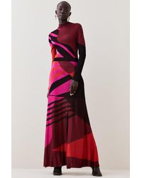Karen Millen - Colour Block Slinky Knit Maxi Dress - Lyst