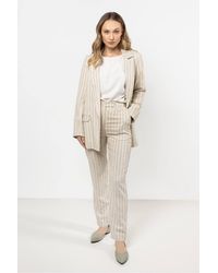 Love Lace - Striped Linen Tapered Cigarette Trousers - Lyst