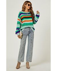 FS Collection - Orange Blue Yellow Black Stripe Relaxed Knit Jumper Top In Green - Lyst