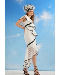 Coast - Lisa Tan Geo Lace One Shoulder Ruffle Dress - Lyst
