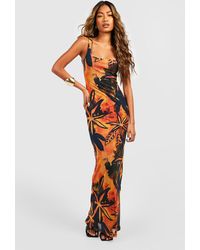Boohoo - Tropical Mesh Printed Maxi Dress - Lyst