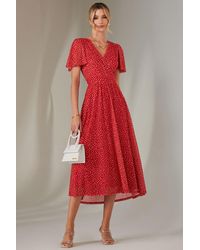 Jolie Moi - Angel Sleeve Wrap Bodice Mesh Maxi Dress - Lyst