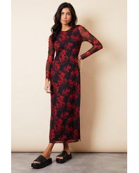 Threadbare - 'blooming' Printed Long Sleeve Mesh Midi Dress - Lyst