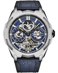 Stuhrling - Dual Time Automatic Navigator Watch, 46Mm Stainless Steel Case, Dual Time, Skeleton Dial, Sun/Moon Phase Indicator - Lyst