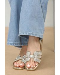 LARANGE - Rhinestone Embellished Open-Toe Flat Slide Sandals - Lyst