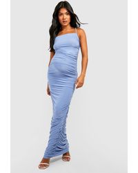 Boohoo - Maternity Ruched Strappy Slinky Maxi Dress - Lyst