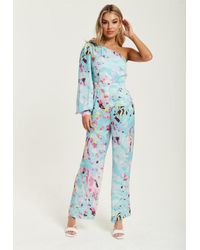 Liquorish - Abstract Print One Shoulder Jumpsuit - Lyst