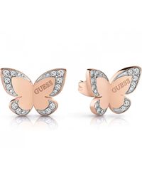 Guess - Love Butterfly Rose Gold Studs Stainless Steel Earrings - Ube78012 - Lyst