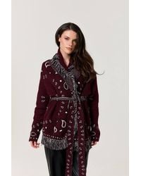 Liquorish - Paisley Fringe Wool Blend Cardigan - Lyst