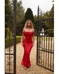 Femme Luxe - Off The Shoulder Bodycon Drape Detail Maxi Dress - Lyst