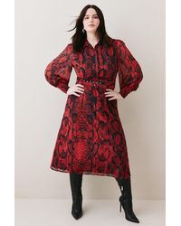 Karen Millen - Plus Size Snake Georgette Pleated Woven Shirt Midi Dress - Lyst