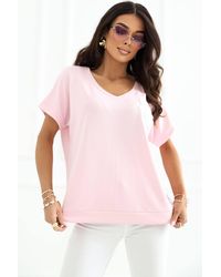 Love Lace - Viscose V-Neck Short Sleeve Blouse With Slogan - Lyst