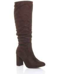 AJVANI - High Block Heel Ruched Calf Knee Wide Fitting Boots - Lyst