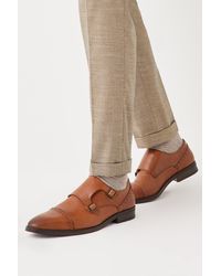 Burton - Tan Leather Smart Brogue Monk Shoes - Lyst