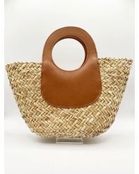 SVNX - Mini Cross Body Woven Straw Saddle Bag With Brown Trims - Lyst
