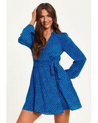 Liquorish - Heart Print Mini Wrap Dress With Long Sleeves - Lyst