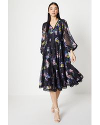 Coast - Printed Lace Trim Detail Midi Dress - Lyst