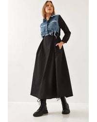 Bianco Lucci - Textured Gabardine Maxi Dress With Shirt Collar & Button Closure - Lyst