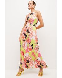 Karen Millen - Neon Floral Print Jersey Crepe Maxi Dress - Lyst