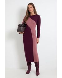 Wallis - Colour Block Crew Neck Knitted Midi Dress - Lyst