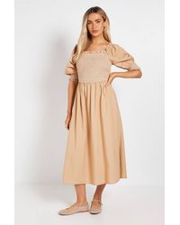 Dorothy Perkins - Contrast Stitch Shirred Bodice Puff Sleeve Midi Dress - Lyst