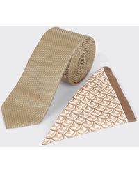 Burton - Champagne Textured Tie And Geo Pocket Square Set - Lyst