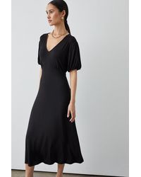 PRINCIPLES - Black Jersey V Neck Midi Dress - Lyst